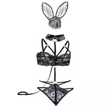 S-XXL Трехточечная сексуальная одежда кролика большого размера, косплей перспектива цельная одежда кролика сексуальное нижнее белье S