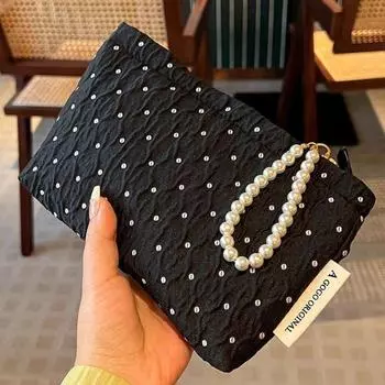 с застежкой-молнией клатч для хранения косметики большой емкости косметичка кошелек несессер женский S-with Pearl Bracelet