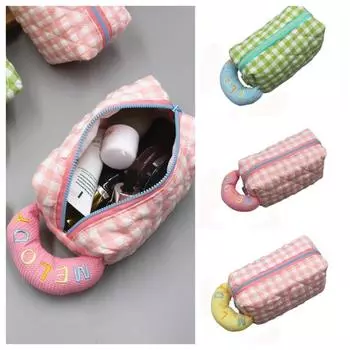 с застежкой-молнией, тканевый пенал большой емкости, клетчатая косметичка, женская сумка для хранения зелёный