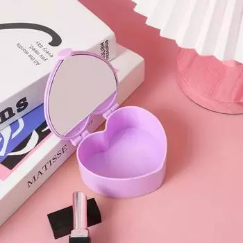 С зеркалом Детская настольная шкатулка для украшений Симпатичная ручная зеркальная шкатулка в форме сердца Ящик для хранения для детей розовый