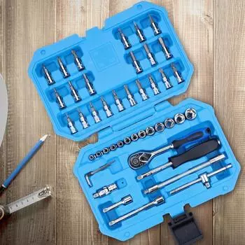 SA46 Steel Socket Set (Blue, 46-Pieces)