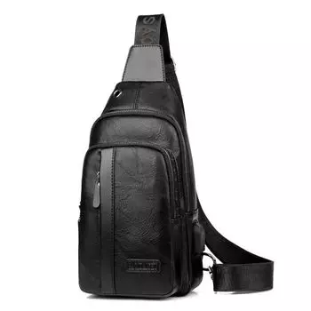 Saatchi Kangaroo USB Leather Fashion Men s Chest Bag Black