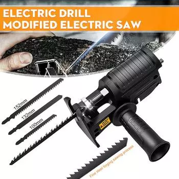 Сабельная пила Электроинструмент Сабельная пила Резка металла Инструмент для резки древесины Насадка для электрической дрели с лезвиями 1 BoxWith 3 saw blades