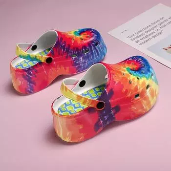 Сабо женские с леопардовым принтом и радужным принтом змеи, модные, увеличивающие рост, 5 см, высокие каблуки, садовые сабо женские сандалии 5 леопардовый