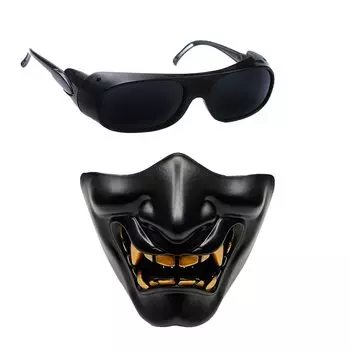 sac Taske Полумаска Ханни Маска демона Маска Ханни Хэллоуин Игра на выживание Очки и очки (Черная маска)
