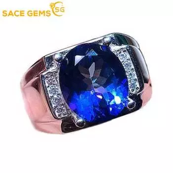 SACE GEMS 10*12 мм Кольца с танзанитом и синим топазом для мужчин, стерлинговое серебро 925 пробы, свадебная вечеринка, фестиваль изысканных ювелирных изделий Open синий