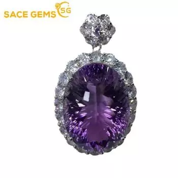 SACE GEMS 18*25 мм натуральный аметист кулон ожерелье стерлингового серебра 925 пробы для женщин свадебная вечеринка изящные ювелирные изделия подарок фиолетовый