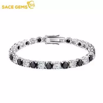 SACE GEMS 3/4/5/6,5 мм, черный, белый цвет, теннисный браслет из муассанита для женщин и мужчин, сертифицированный GRA, S925, серебряная цепочка с бриллиантами, ювелирные изделия на руку 3mm 14cm чёрный/белый