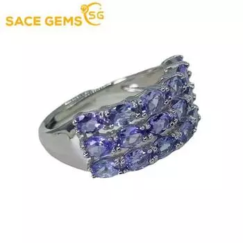 SACE GEMS 3*4 мм кольца с натуральным танзанитом для женщин, стерлинговое серебро 925 пробы, свадебная вечеринка, ювелирные украшения, подарок на фестиваль Open синий