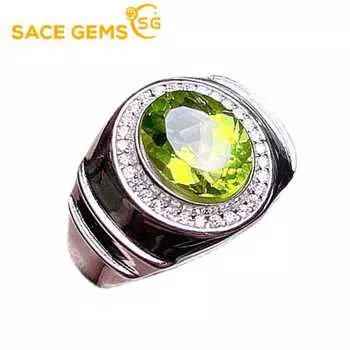 SACE GEMS 8*10 мм мужское кольцо с перидотом, стерлинговое серебро 925 пробы, ювелирные изделия, свадебный помолвочный подарок на праздник Open зелёный