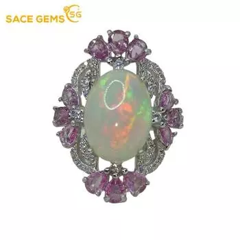SACE GEMS 925 Sterling Silver 10*14MM Natural Opal Rings for Women Engagement Cocktail Party Fine Jewelry Gift Open белый