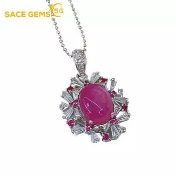 SACE GEMS 925 Sterling Silver 8*10MM Natual Ruby Pendant Necklaces for Womne Wedding Party Birthday Fine Jewelry Gift красный