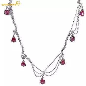 SACE GEMS 925 Sterling Silver Certified 5*7MM Natual Garnet Pendant Necklaces for Womne Engagement Cocktail Party Fine Jewelry красный