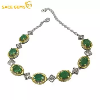 SACE GEMS 925 Sterling Silver Natural Emerald Bracelrts for Women Wedding Party Fine Jewelry 16+3mm зелёный