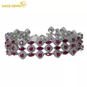 Sace Gems 925 стерлингового серебра 2*4 мм натуральный гранат драгоценный камень браслеты для женщин помолвка коктейль вечеринка изящные ювелирные изделия 19cm красный