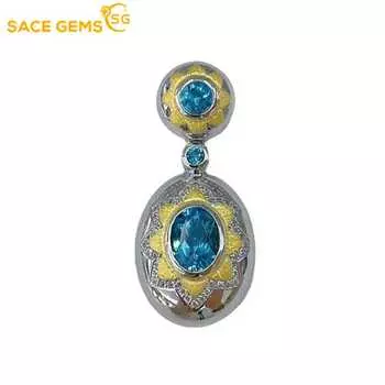 SACE GEMS 925 стерлингового серебра 6*8 мм натуральный швейцарский голубой топаз кулон ожерелье для женщин коктейльная вечеринка ювелирные изделия подарок синий