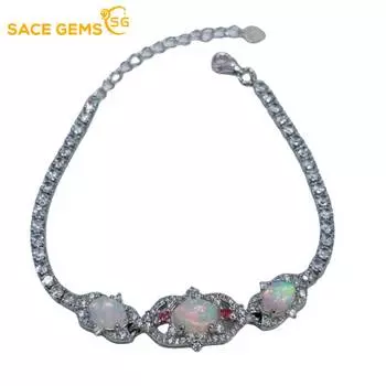 SACE GEMS 925 стерлингового серебра 6*8 мм натуральный опал драгоценный камень браслеты для женщин помолвка коктейль вечеринка изящные ювелирные изделия 19cm белый