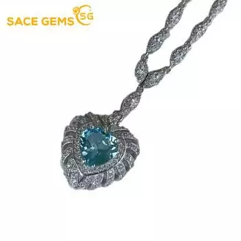 SACE GEMS 925 стерлингового серебра 9*9 мм натуральный небесно-голубой топаз кулон ожерелье для женщин коктейльная вечеринка ювелирные изделия подарок синий