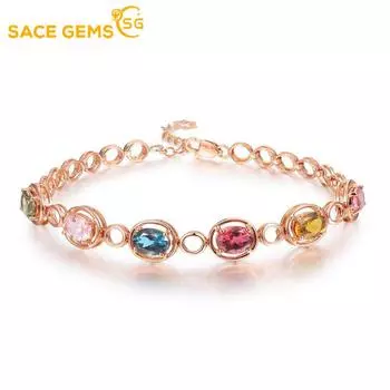 SACE GEMS Цирконовый браслет, ювелирные изделия, геометрические бусины, браслеты-цепочки, модный изысканный свадебный подарок для подруги, женское 18-каратное розовое золото разноцветный