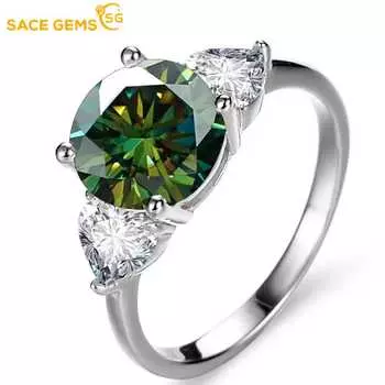 SACE GEMS D Цвет 3-каратное кольцо с муассанитом S925, белое золото 18 карат с серебряным покрытием, свадебные, обручальные, ювелирные кольца для женщин 5 белый