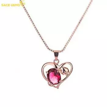 SACE GEMS Eternal Heart Медный сплав Красный циркон Женское ожерелье с подвеской Модный подарок красный