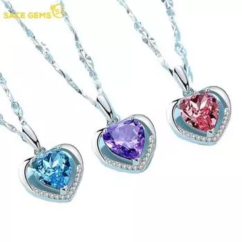 SACE GEMS Eternal Heart Медный сплав Синий Розовый Фиолетовый Циркон Женский кулон Ожерелье Модный подарок синий