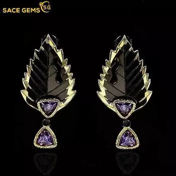 SACE GEMS готические перья фиолетовые циркониевые двухцветные серьги женские подарки на годовщину свадьбы чёрный