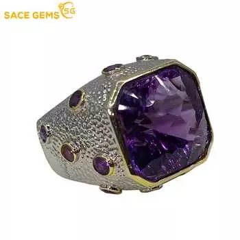 SACE GEMS из стерлингового серебра 925 пробы, изменяемого размера, роскошные кольца с натуральным аметистом для женщин, обручальные, коктейльные, вечерние, изящные ювелирные изделия, подарок Open фиолетовый