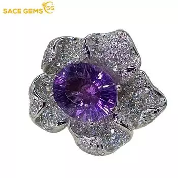 SACE GEMS из стерлингового серебра 925 пробы, изменяемого размера, роскошные кольца с натуральным аметистом для женщин, обручальные, коктейльные, вечерние, изящные ювелирные изделия, подарок Open фиолетовый