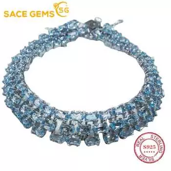 SACE GEMS из стерлингового серебра 925 пробы с натуральным небесно-голубым топазом, браслеты для женщин, ювелирные изделия для помолвки, коктейлей и вечеринок синий