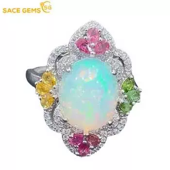 SACE GEMS из стерлингового серебра 925 пробы, сертифицированные 10*12 мм, кольца с натуральным опалом для женщин, помолвка, коктейльная вечеринка, изысканные ювелирные изделия, подарок Open белый