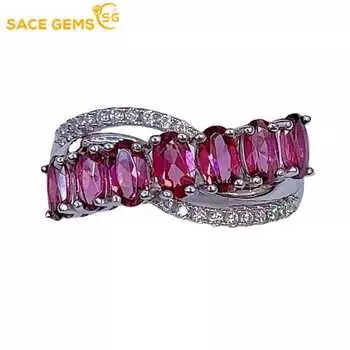 SACE GEMS из стерлингового серебра 925 пробы, сертифицированные 3*5 мм, кольца с натуральным гранатом для женщин, обручальные, коктейльные, вечерние, изящные ювелирные изделия, подарок Open красный
