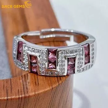 SACE GEMS из стерлингового серебра 925 пробы, сертифицированные 2,5*2,5 мм, кольца с натуральным гранатом для женщин, обручальные, коктейльные, вечерние, изящные ювелирные изделия, подарок Open красный