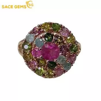 SACE GEMS из стерлингового серебра 925 пробы 5*5 мм с натуральным турмалином, роскошные кольца для женщин, созданные для свадьбы, помолвки, вечеринки, изысканные ювелирные изделия Open разноцветный