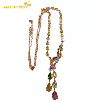 SACE GEMS из стерлингового серебра 925 пробы с натуральным турмалином, ожерелья-подвески для женщин, сверкающие ювелирные изделия, рождественский подарок 45cm розового золота