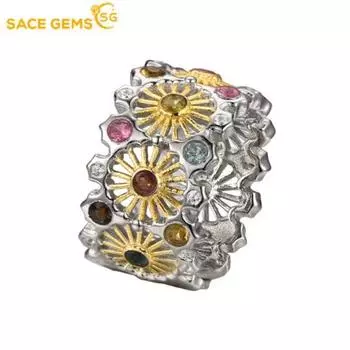 SACE GEMS изменяемого размера кольца с полихромным турмалином для женщин, стерлинговое серебро 925 пробы, свадебная вечеринка, ювелирные украшения, подарок на фестиваль Open серебряный