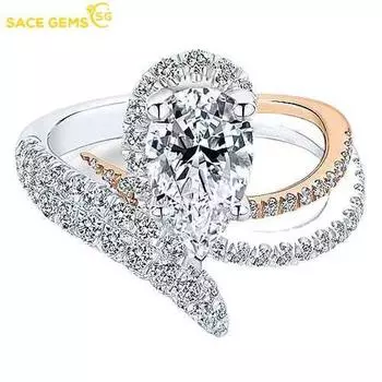 SACE GEMS капли воды имеют грушевидную форму и двухцветное кольцо из медного сплава с цирконом, женские украшения, свадебный подарок, вечеринка 6