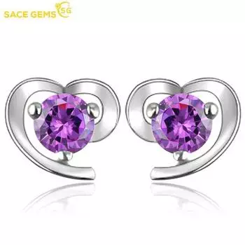 SACE GEMS классические асимметричные серьги в форме сердца из медного сплава с цирконом для женщин, подарки на свадьбу фиолетовый