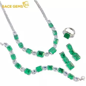 SACE GEMS, классические кольца из медного сплава с цирконием, серьги, браслеты, ожерелье с подвеской, наборы ювелирных изделий, подарки для свадебной вечеринки Open зелёный