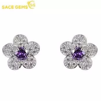 SACE GEMS классические медные нежные цветочные серьги из сплава с фиолетовым цирконом для женщин, подарки на свадьбу фиолетовый
