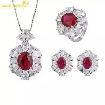 SACE GEMS классические роскошные кольца из медного сплава с красным цирконием, серьги, подвески, ожерелье, комплекты ювелирных изделий, подарки для свадебной вечеринки красный