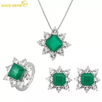 SACE GEMS, классические роскошные серьги из медного сплава, квадратные, зеленые, с цирконием, кольца, серьги, ожерелье, комплекты ювелирных изделий, подарки для свадебной вечеринки зелёный
