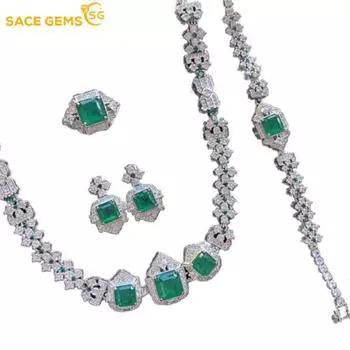 SACE GEMS, классические серьги-гвоздики из медного сплава с цирконом, кольцо, браслеты с подвеской, ожерелье, женские комплекты ювелирных изделий, свадебное обещание, подарок на вечеринку 2 зелёный