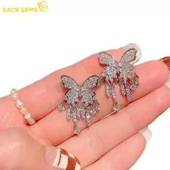 SACE GEMS классические серьги из медного сплава с полным цирконием и кисточками-бабочкой для женщин, подарки на свадьбу белый