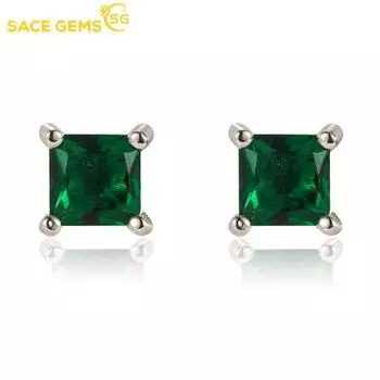 SACE GEMS классические серьги из медного сплава с квадратным зеленым цирконом для женщин, подарки на свадьбу зелёный