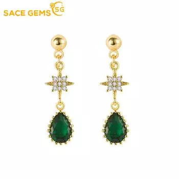 SACE GEMS классические серьги из медного сплава с цирконом для женщин, подарки на свадьбу зелёный