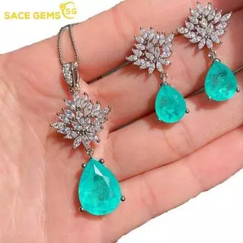 SACE GEMS, классические серьги с цирконом из медного сплава, ожерелье, комплекты ювелирных изделий, подарки для свадебной вечеринки синий