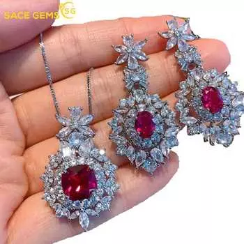 SACE GEMS, классические серьги с цирконом из медного сплава, ожерелье, комплекты ювелирных изделий, подарки для свадебной вечеринки красный