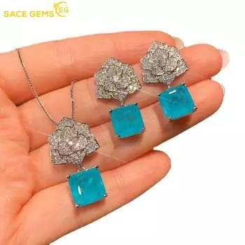 SACE GEMS, классические серьги с цирконом из медного сплава, ожерелье, комплекты ювелирных изделий, подарки для свадебной вечеринки синий