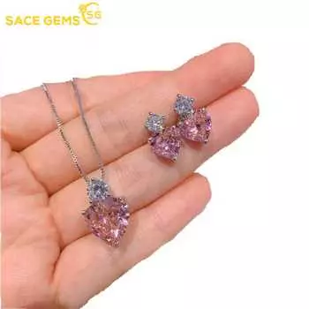 SACE GEMS, классические серьги с цирконом из медного сплава, ожерелье, комплекты ювелирных изделий, подарки для свадебной вечеринки розовый